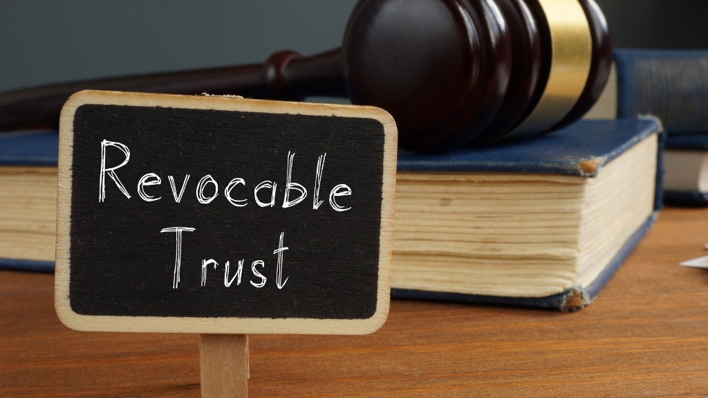 Revocable Trust is shown using a text and judge gavel
