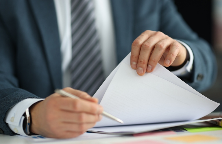 lawyer reviews documents