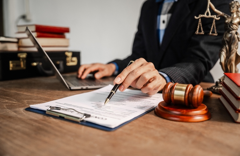 lawyer is working with documents