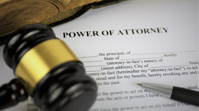 Power of attorney document and judge's gavel